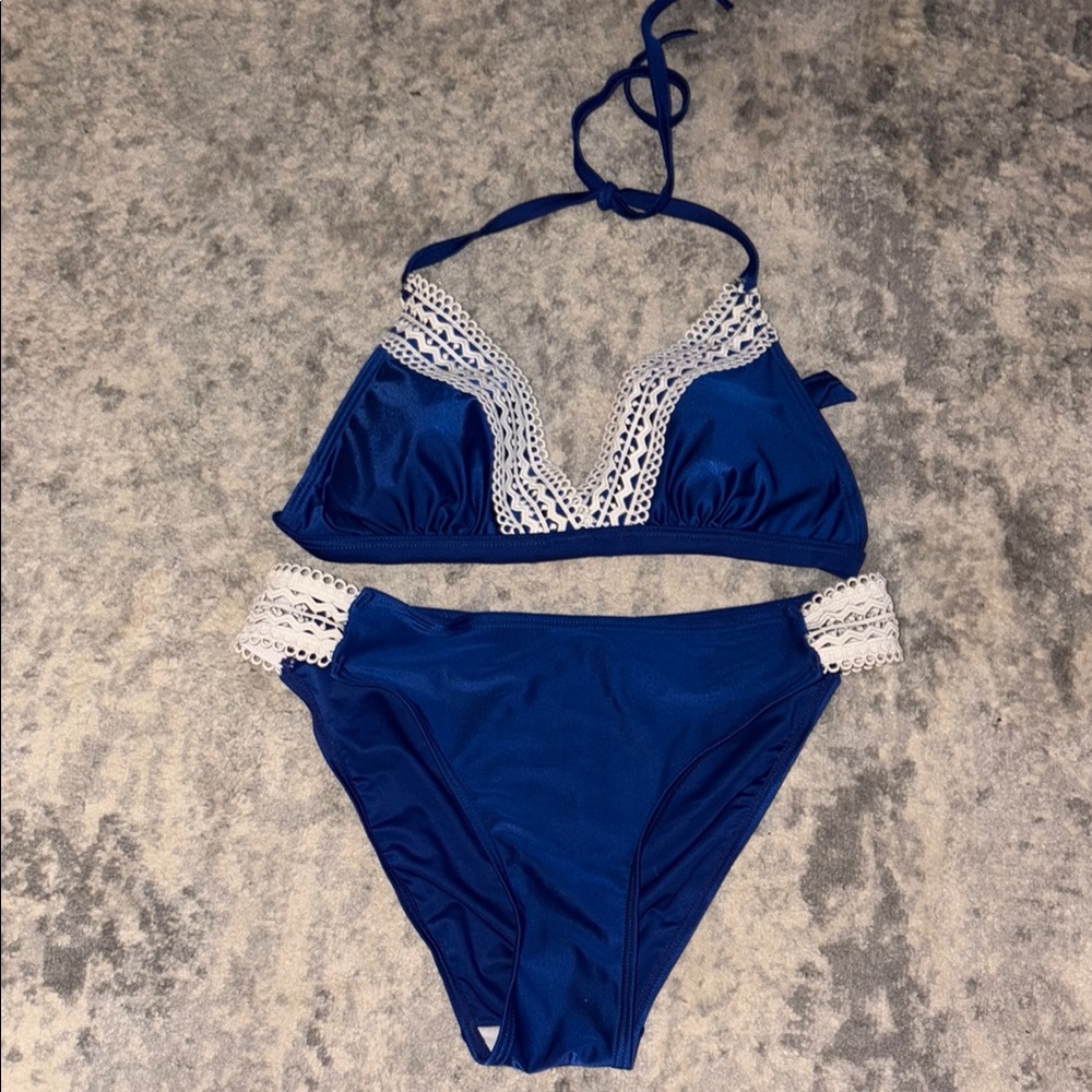 Blue and White Bikini Set